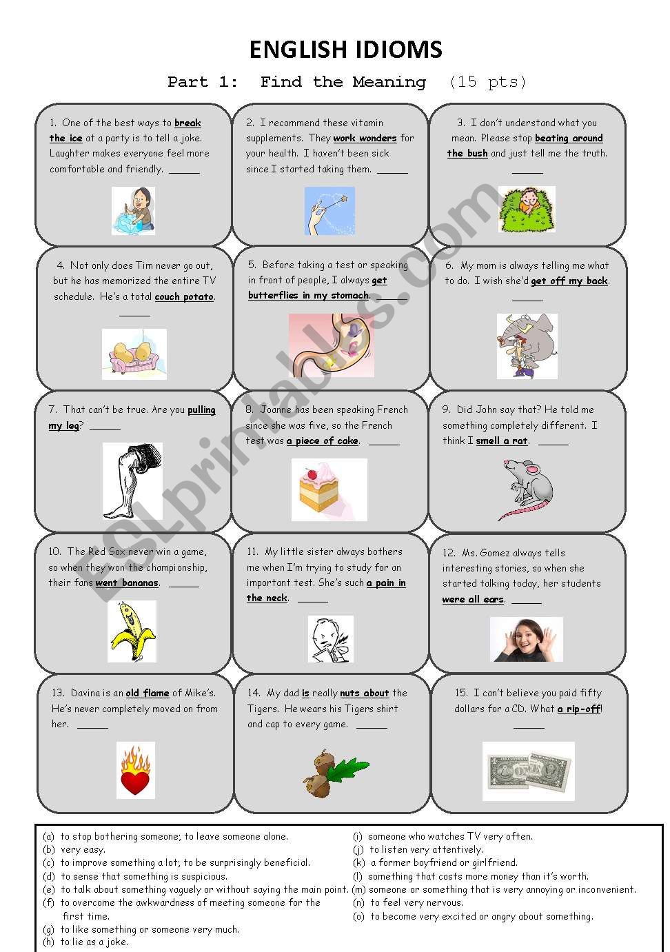 15 Basic Idioms worksheet
