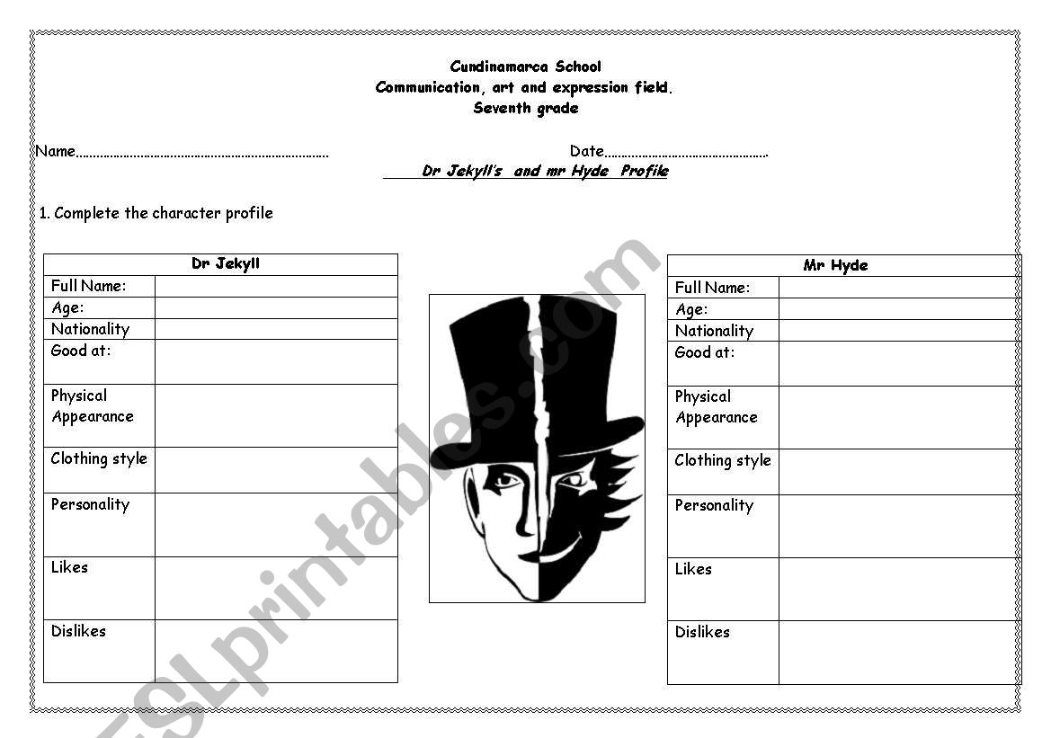 Dr Jekylls  and Mr Hyde  worksheet