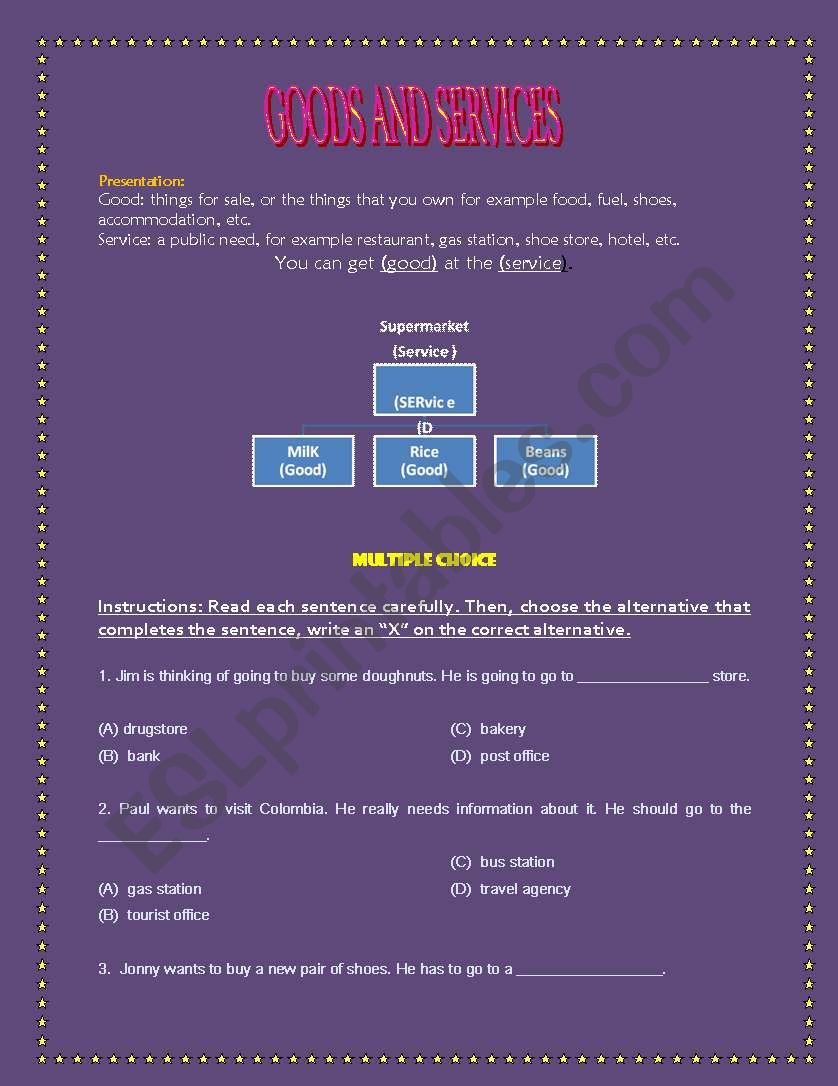 GOODS AND SERVICES worksheet