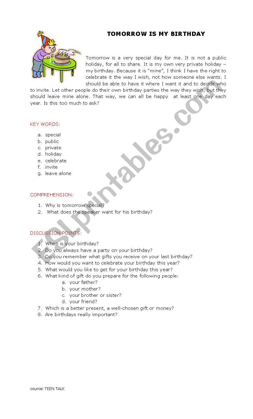 reading comprehension worksheet