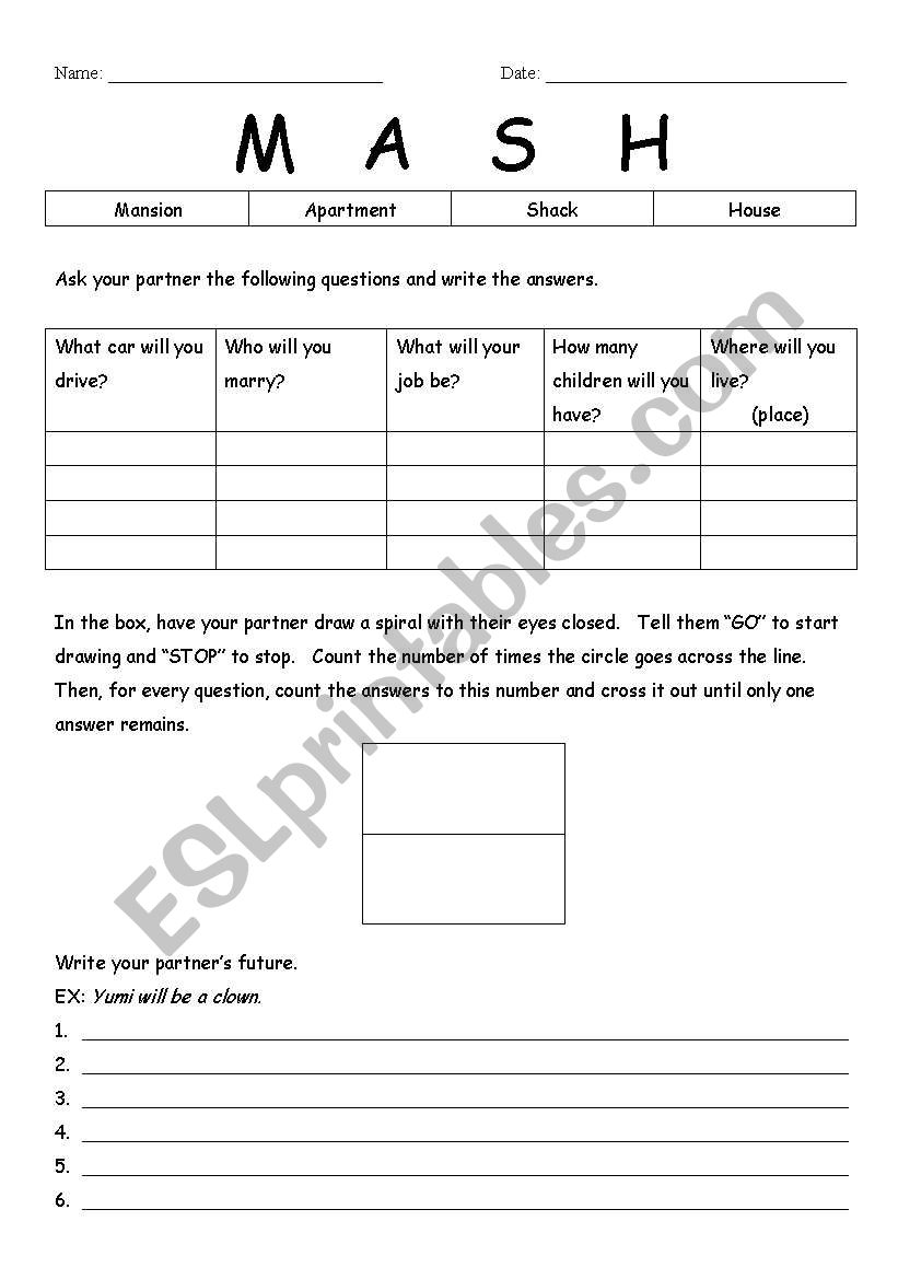 MASH FUTURE TENSE SPEAKING AND WRITING PRACTICE