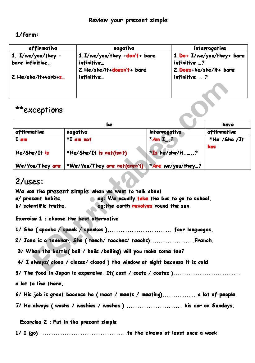 the present simple worksheet