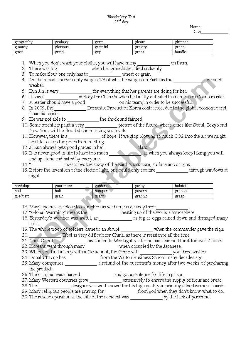 Vocabulary Test Day 23 (LinguaForum)