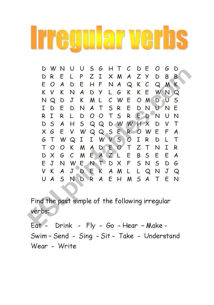 Irregular verbs wordsearch worksheet