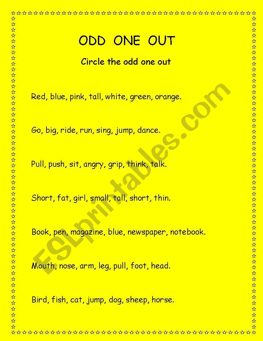 Odd one out worksheet