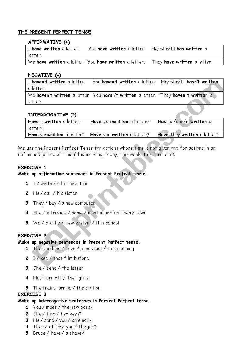 Present Perfect Simple worksheet