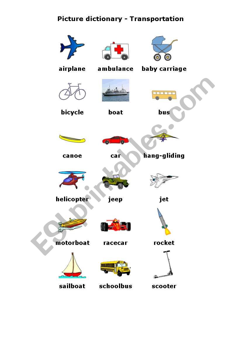 Transportation picture dictionary