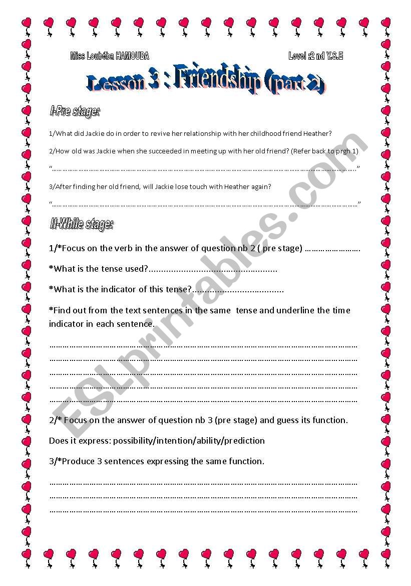 friendship part 2 worksheet