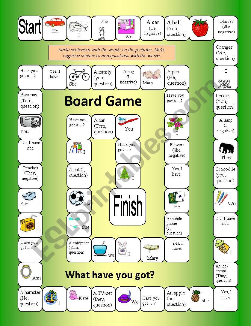 Board Game worksheet