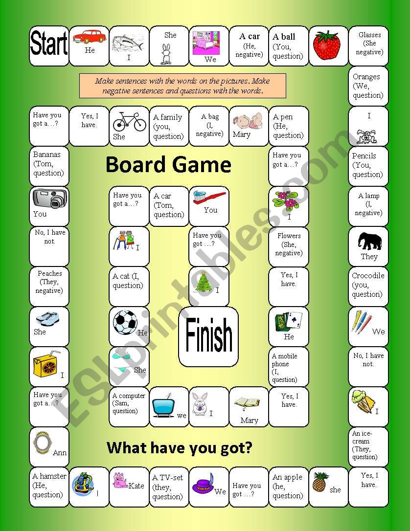 Board Game worksheet