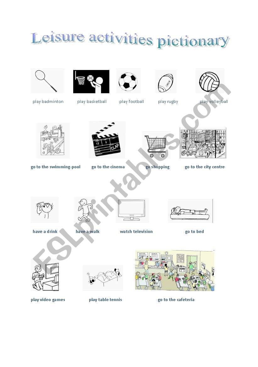 leisure activities pictionary worksheet