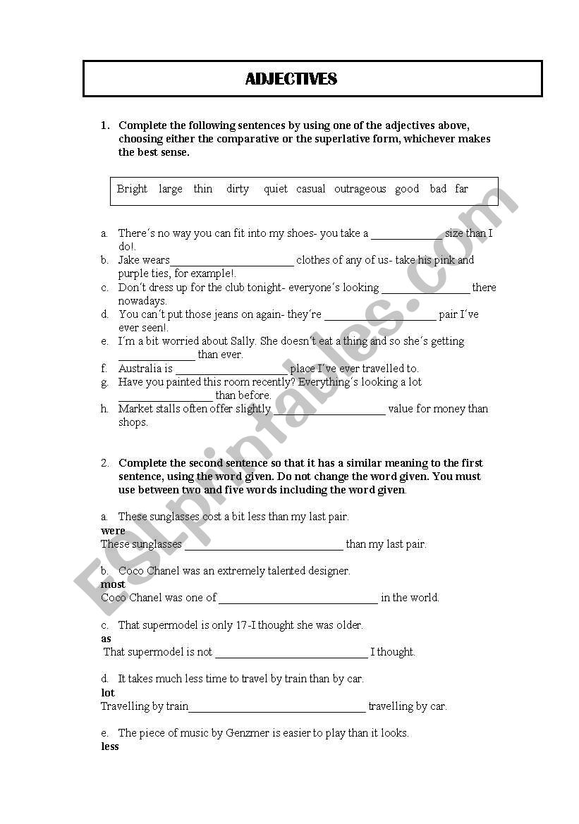 Adjectives worksheet