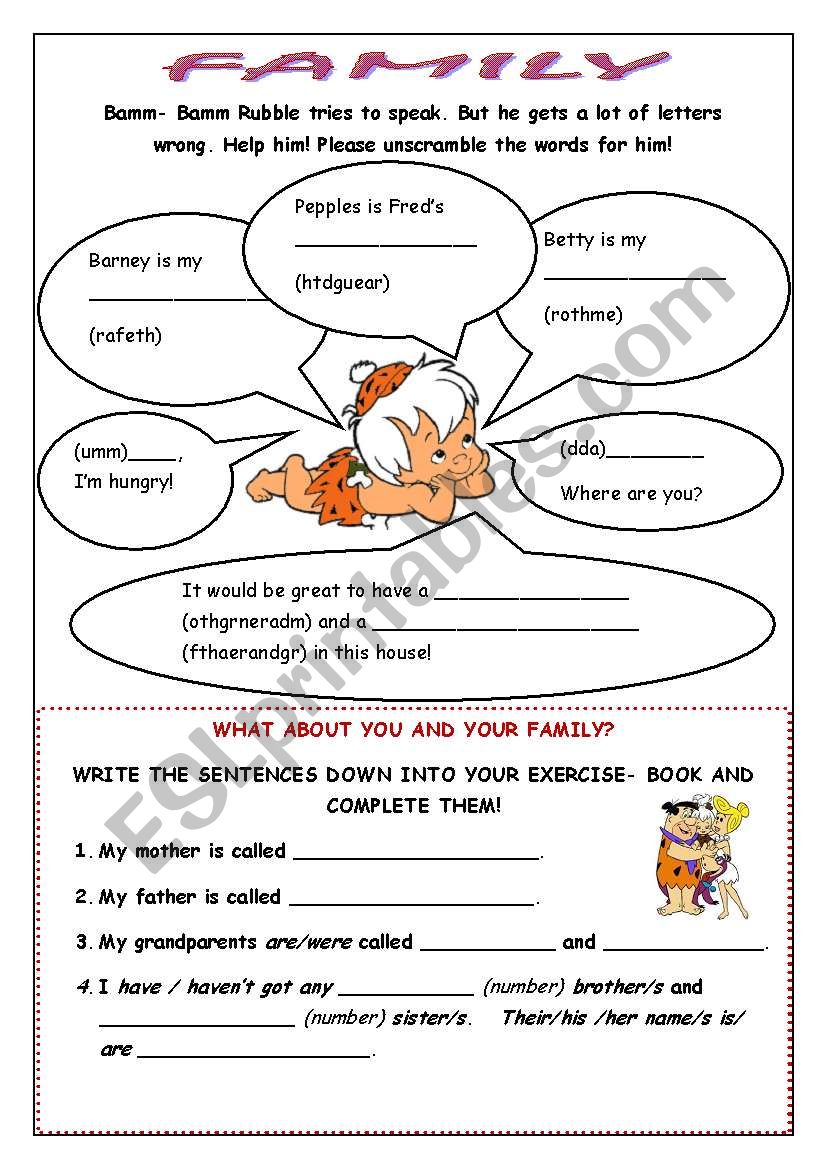 Family words worksheet