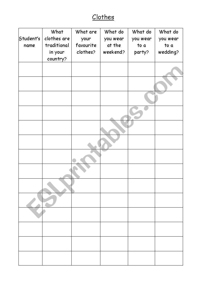 Clothes worksheet