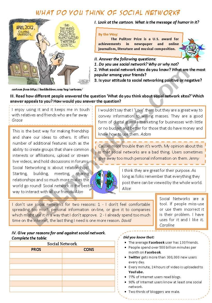 SOCIAL NETWORK. PROS AND CONS worksheet