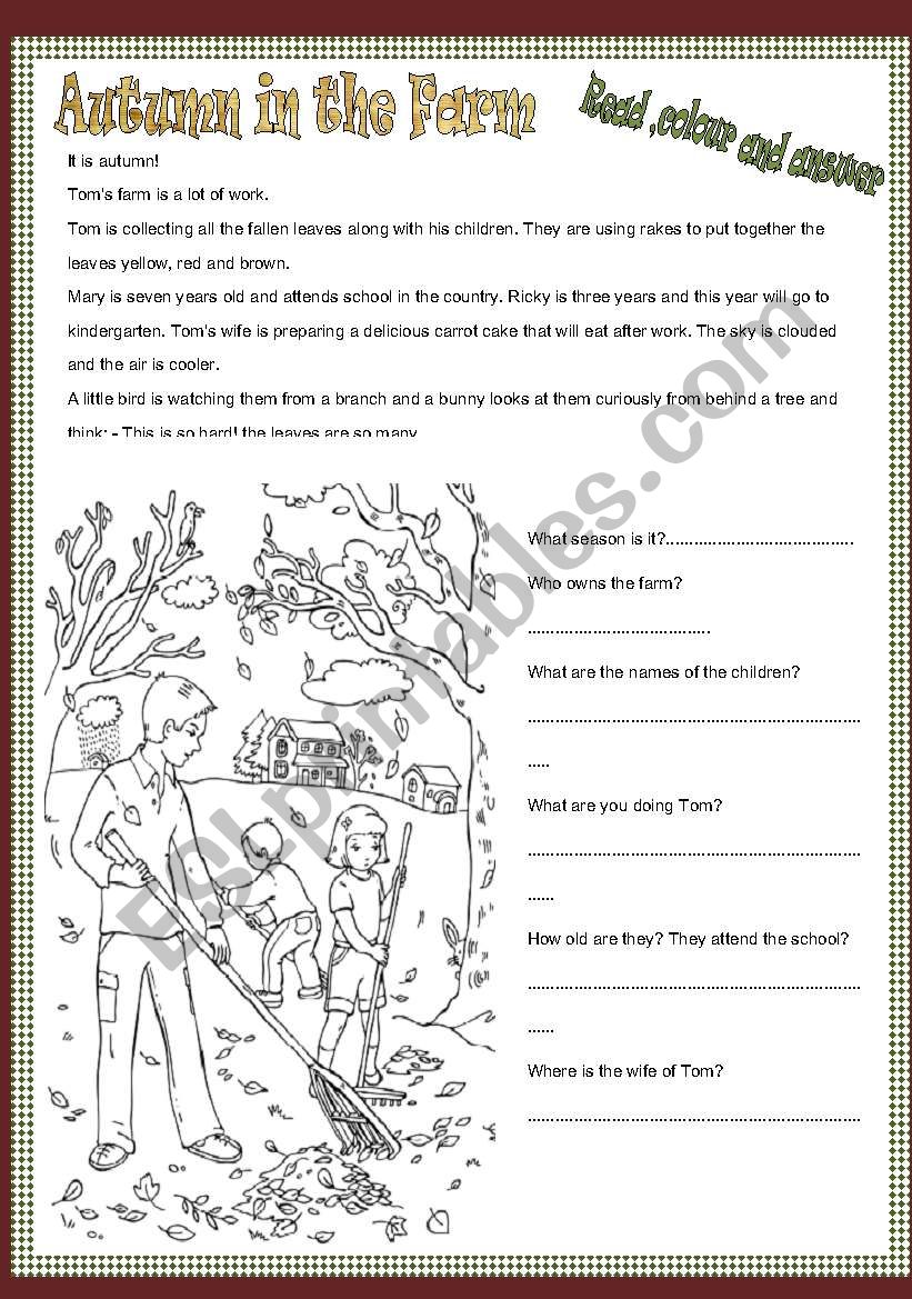 Autumn in the farm worksheet