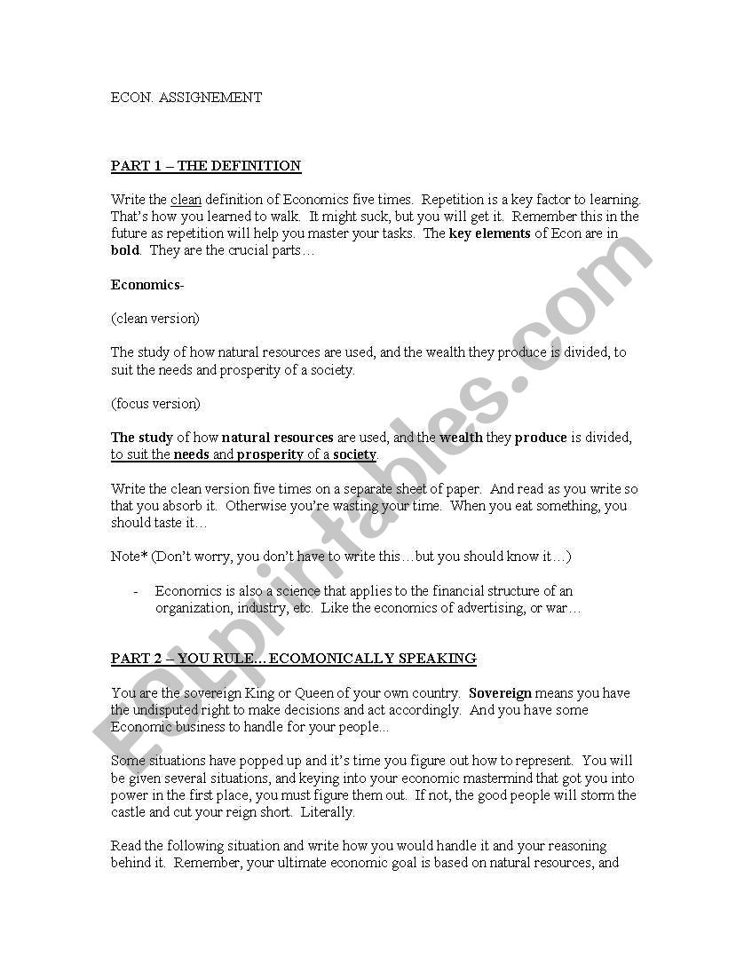 Of Water and War (Economics) worksheet
