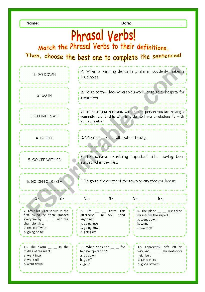 > Phrasal Verbs Practice 72! > --*-- Definitions + Exercise --*-- BW Included --*-- Fully Editable With Key!