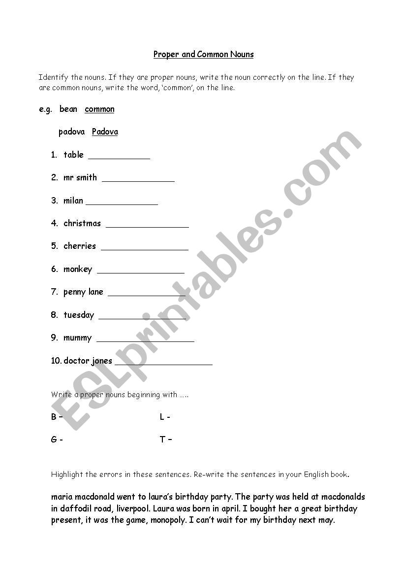 proper nouns worksheet