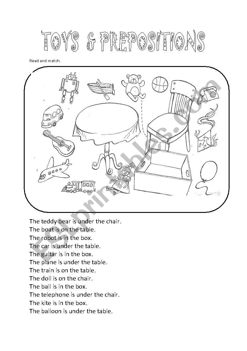 Toys and Prepositions worksheet