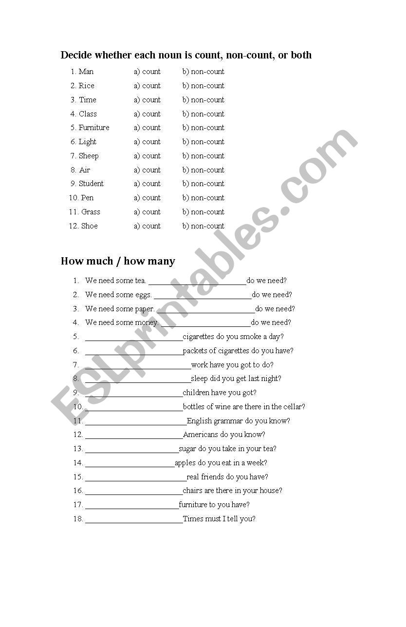 How Much vs. How Many worksheet