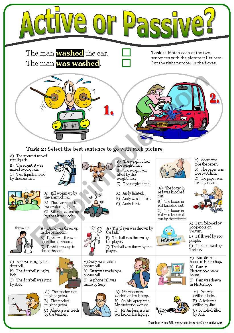 Active or Passive? (3) Multiple choice exercises (with KEY) in past simple