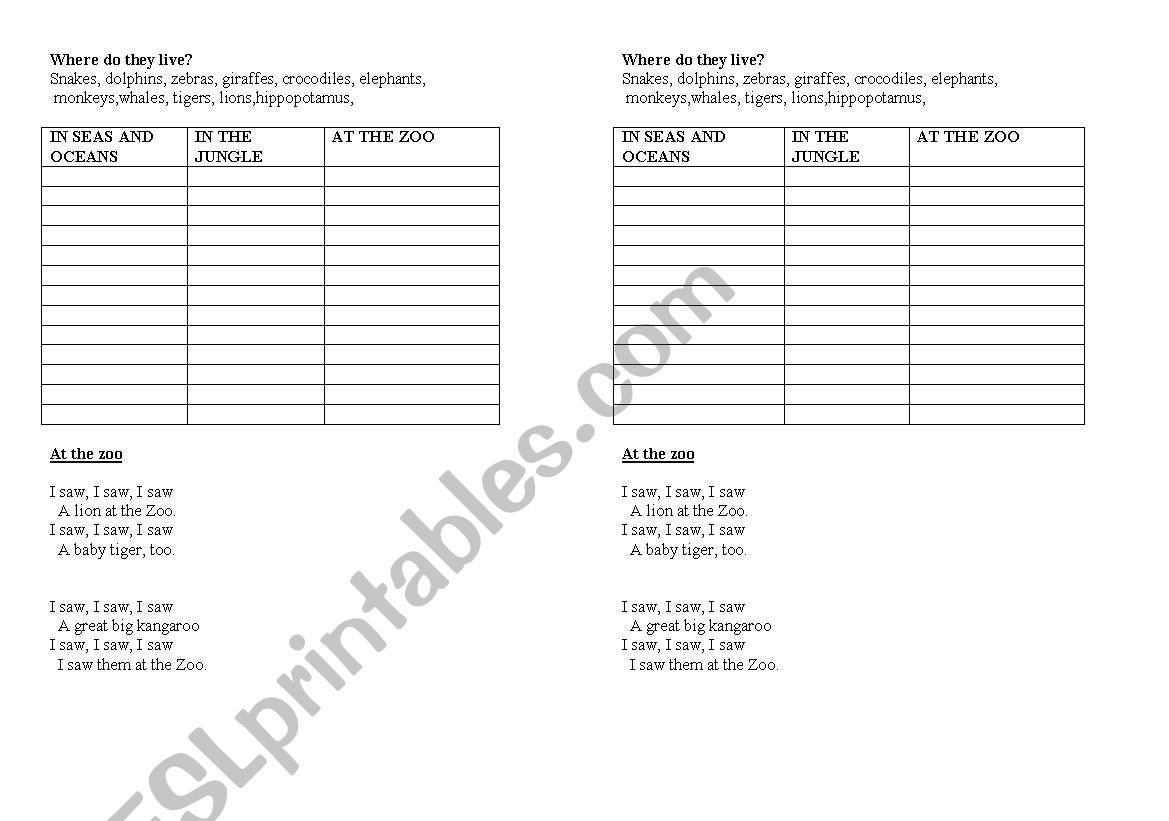 animals worksheet