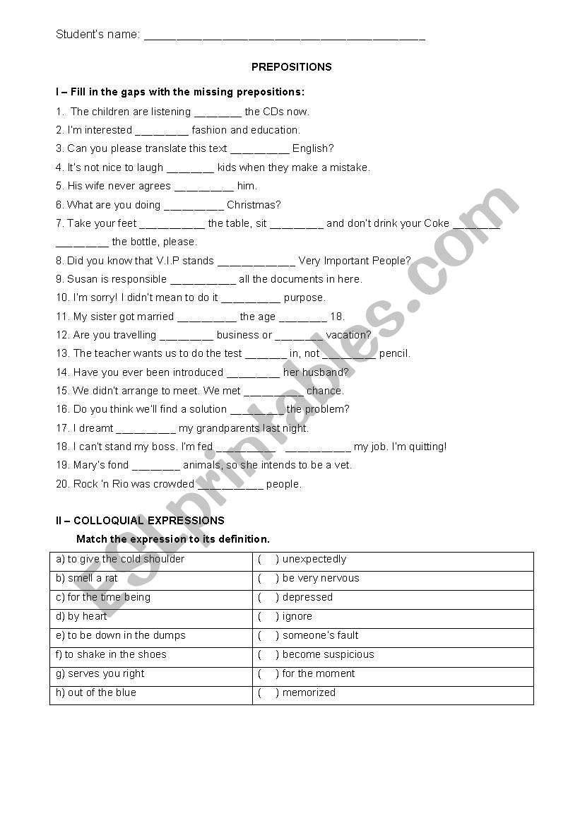 Phrasal verbs and Prepositions