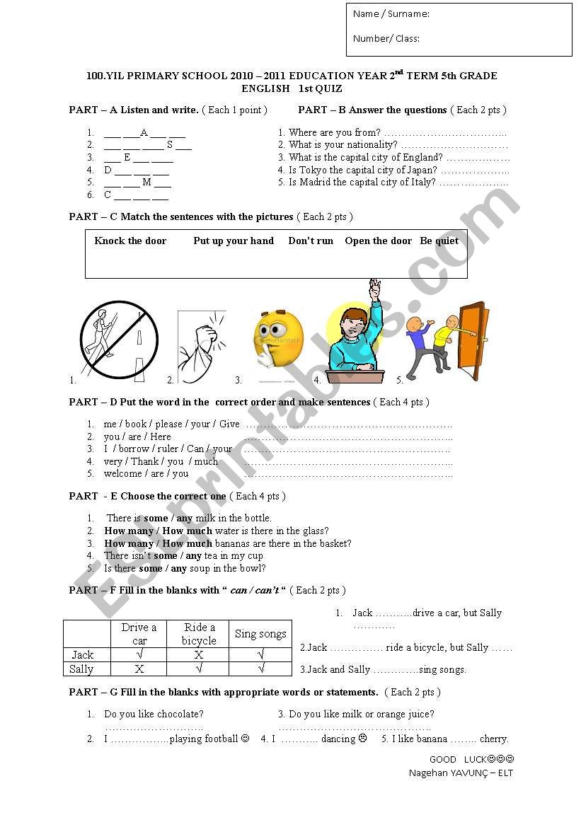 Worksheet for 5th garde students