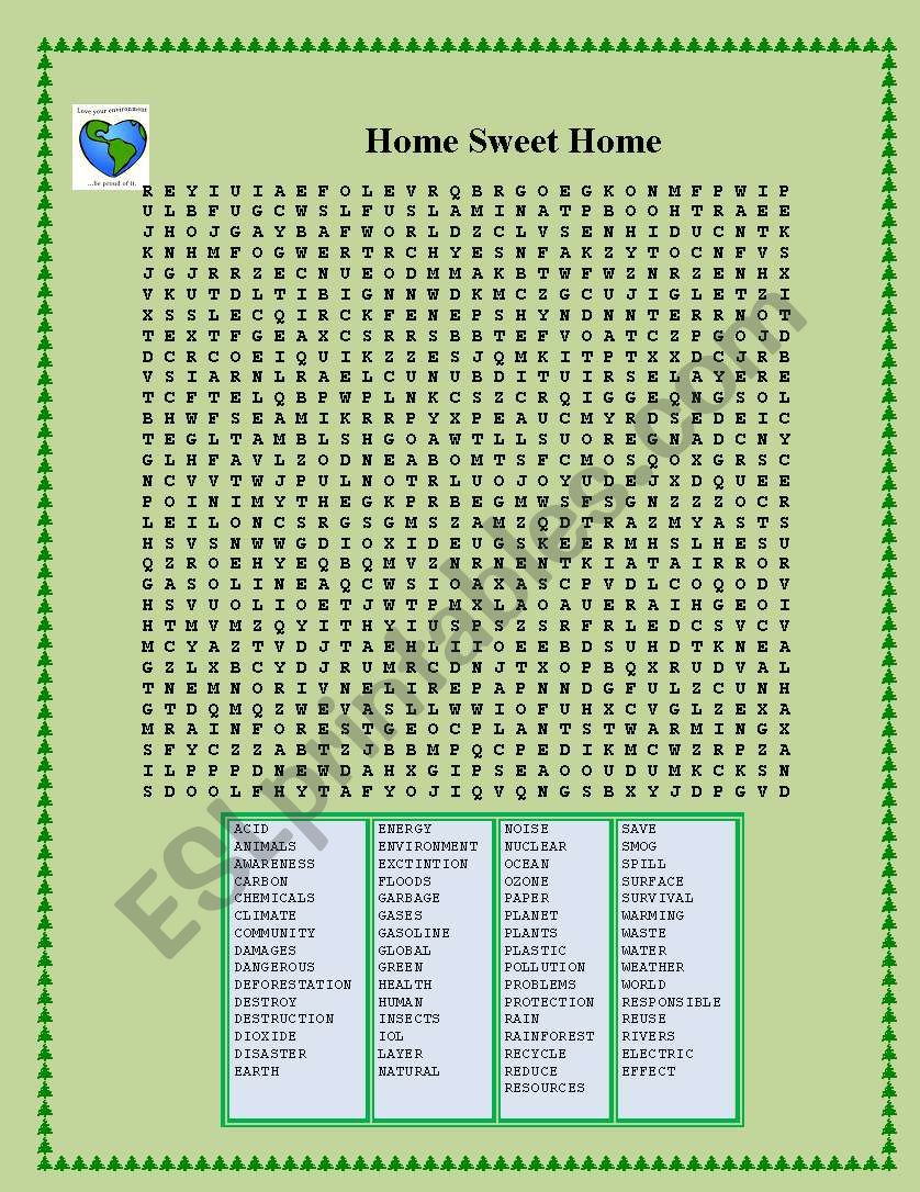 wordsearch home sweet home worksheet