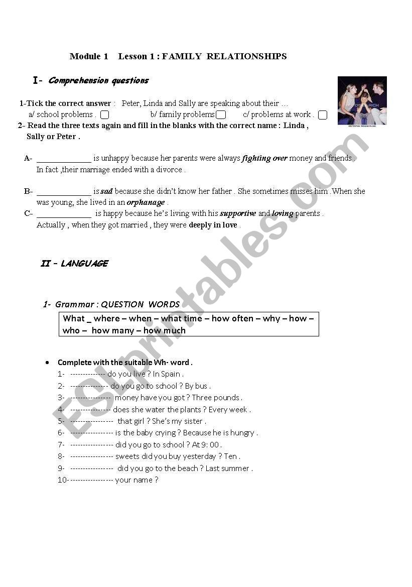 Faily life  worksheet