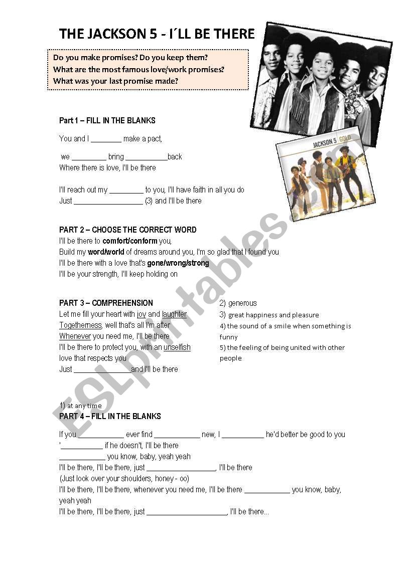 Ill be there song worksheet