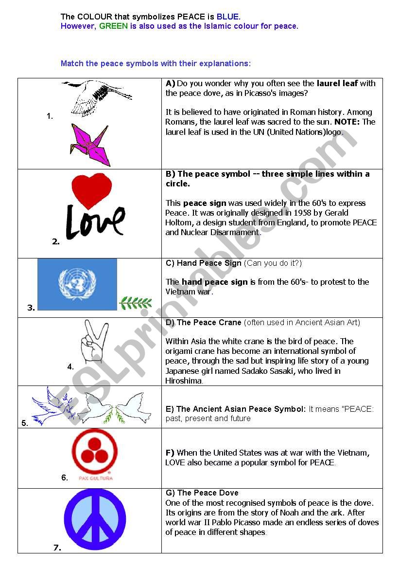 PEACE SIGNS worksheet