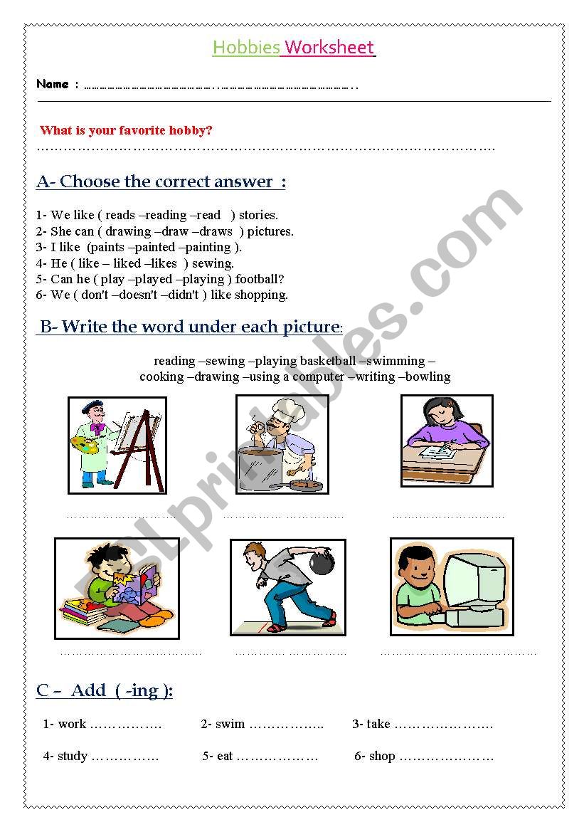 Hobbies worksheet