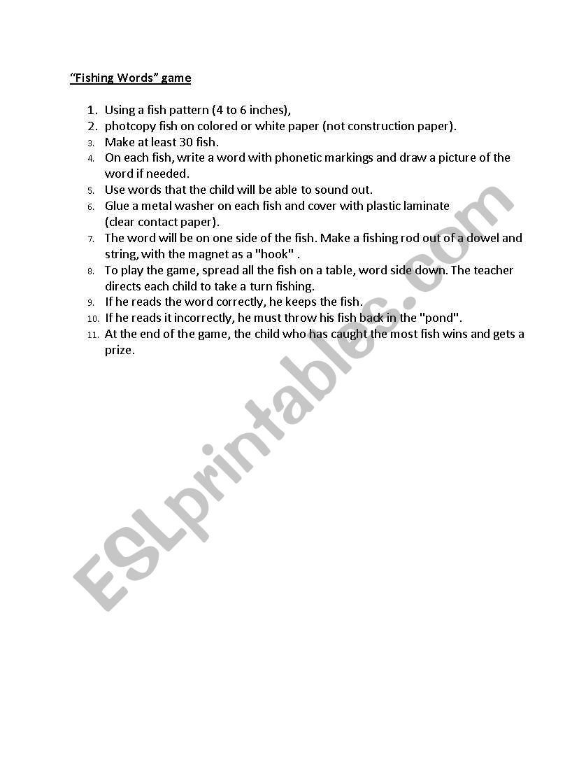 Fishing Words worksheet