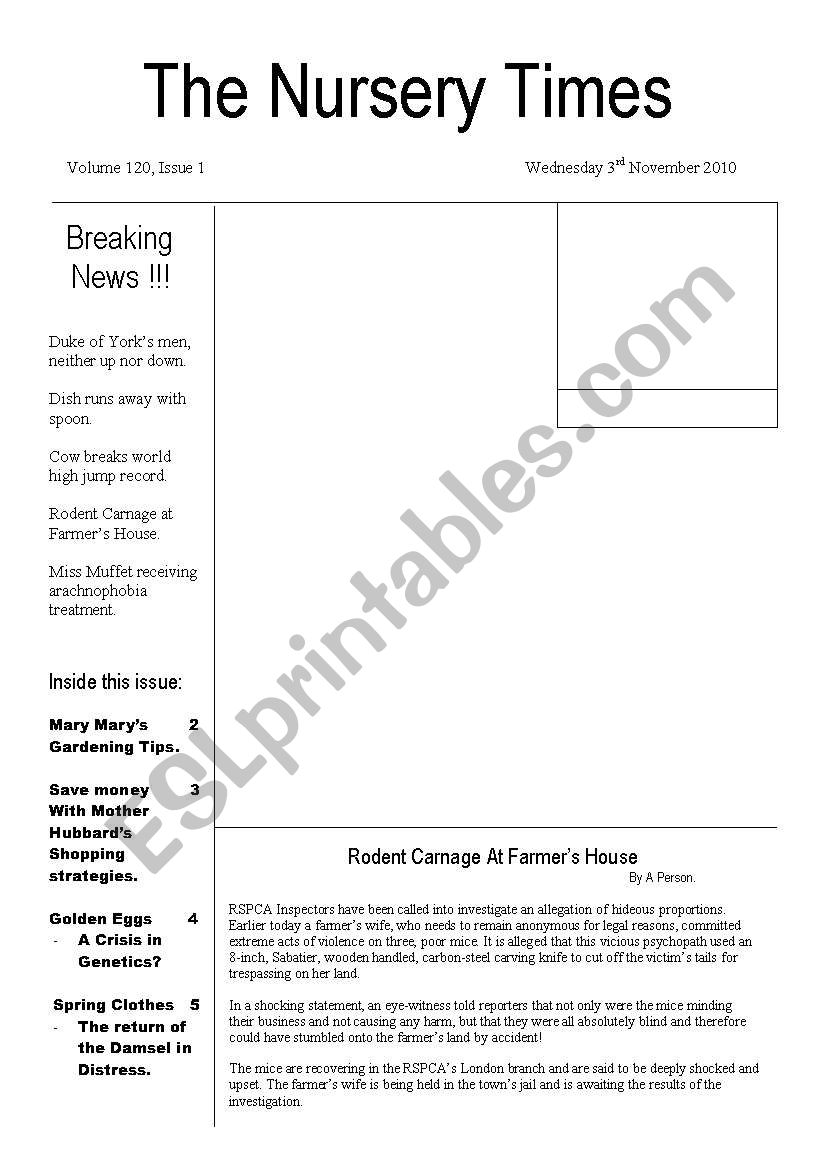 The Nursery Times worksheet