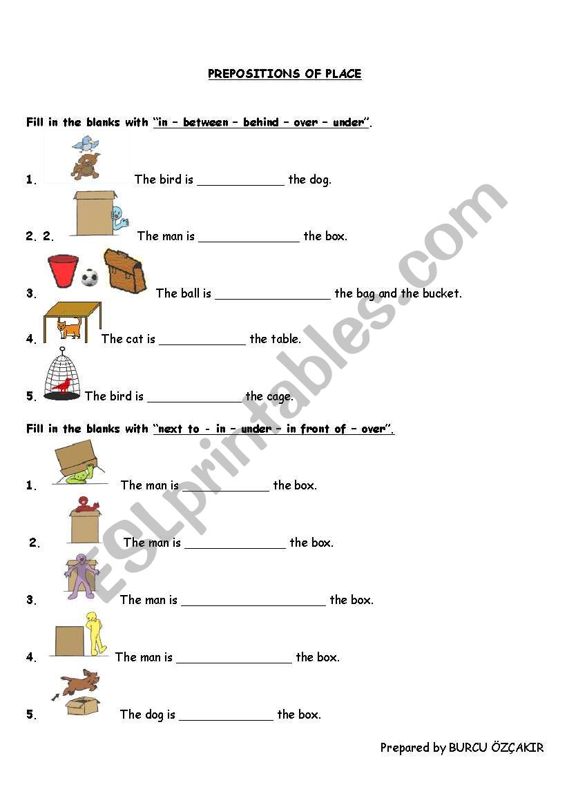 PREPOSITIONS OF PLACE worksheet