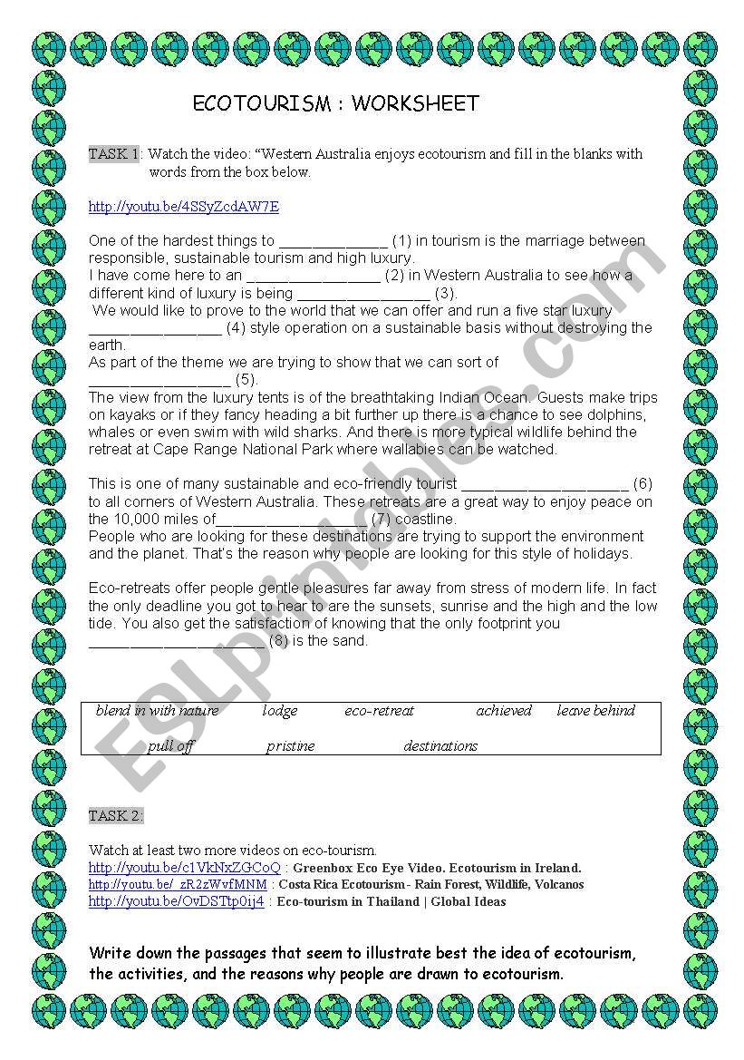 Ecotourism worksheet