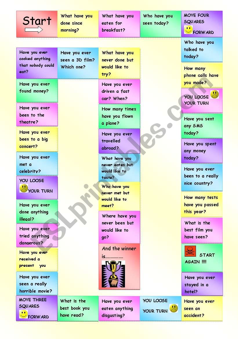 Present Perfect Boardgame worksheet