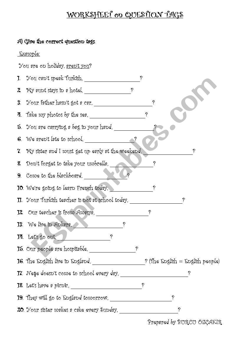 TAG QUESTIONS worksheet