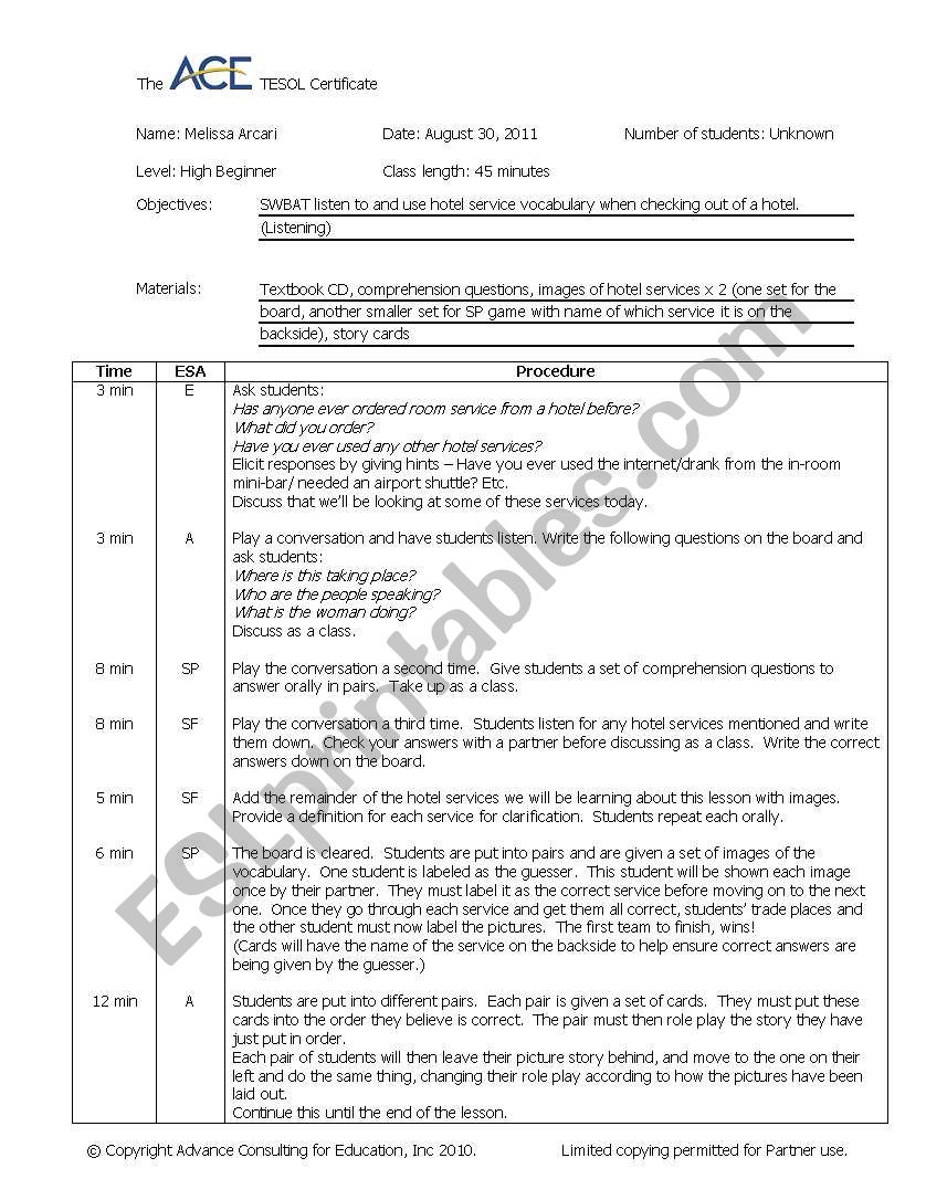 Listening Lesson Plan ESL worksheet by marcari