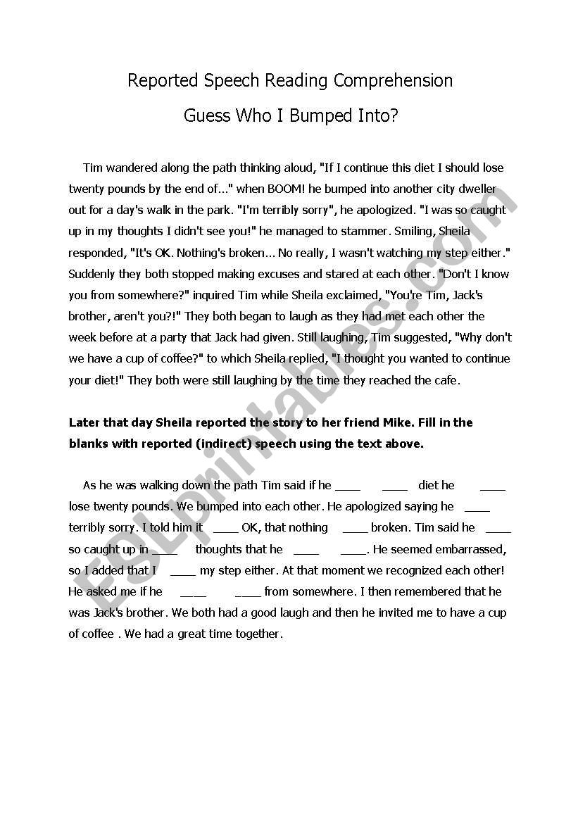 reported speech worksheet