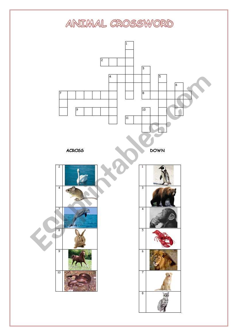 Animal Crossword worksheet