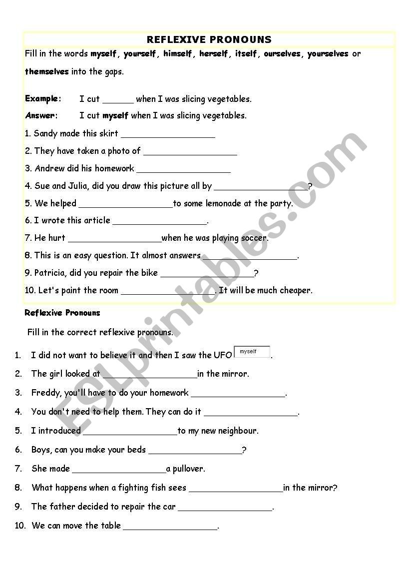 REFLEXIVE PRONOUNS worksheet