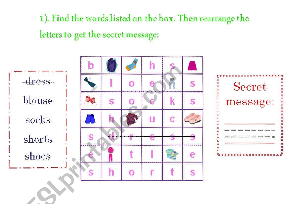 word search (secret message) worksheet