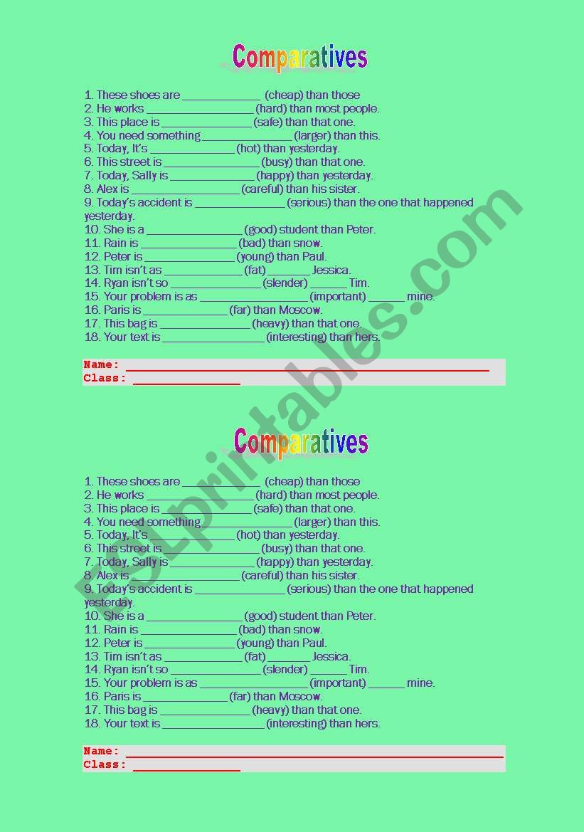 Comparatives worksheet