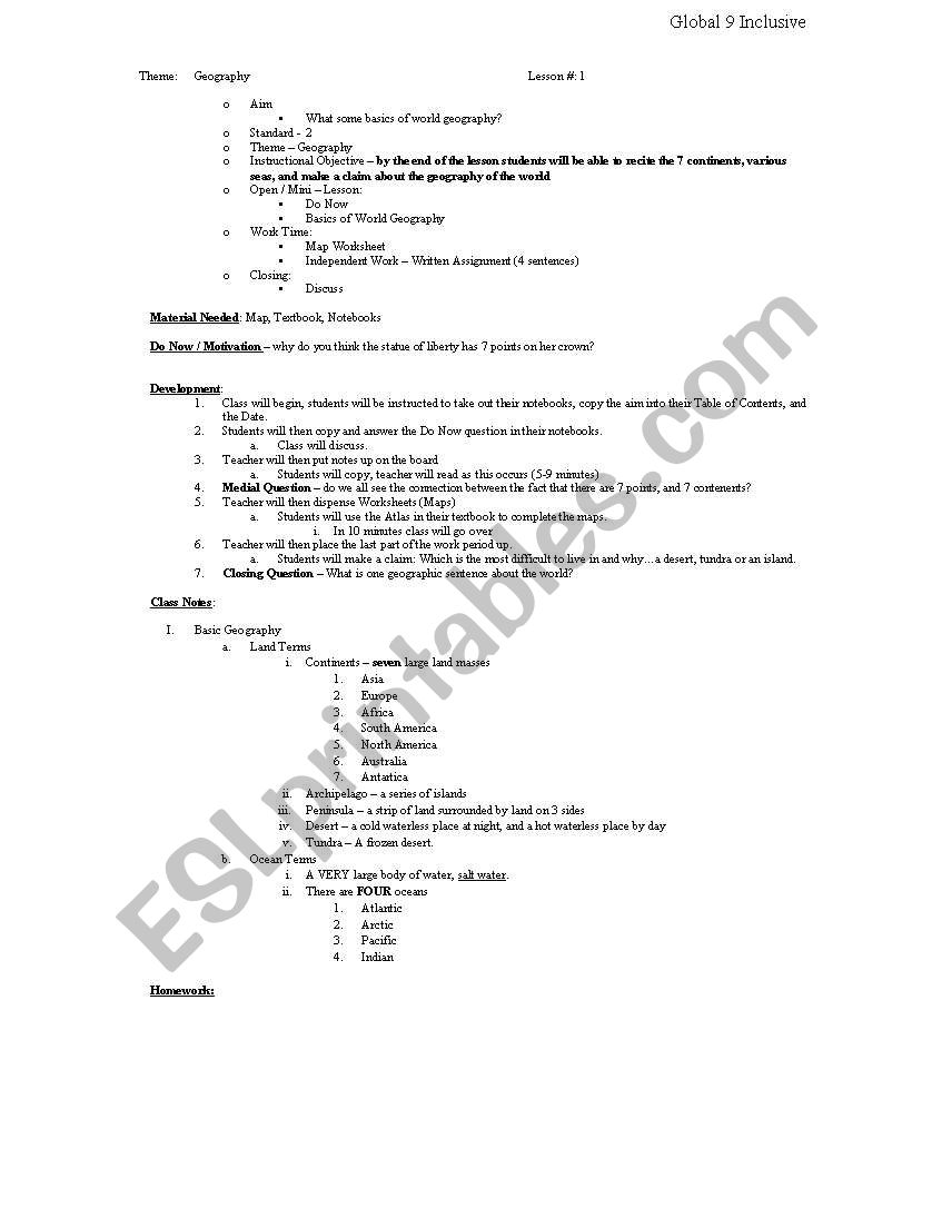 geography worksheet