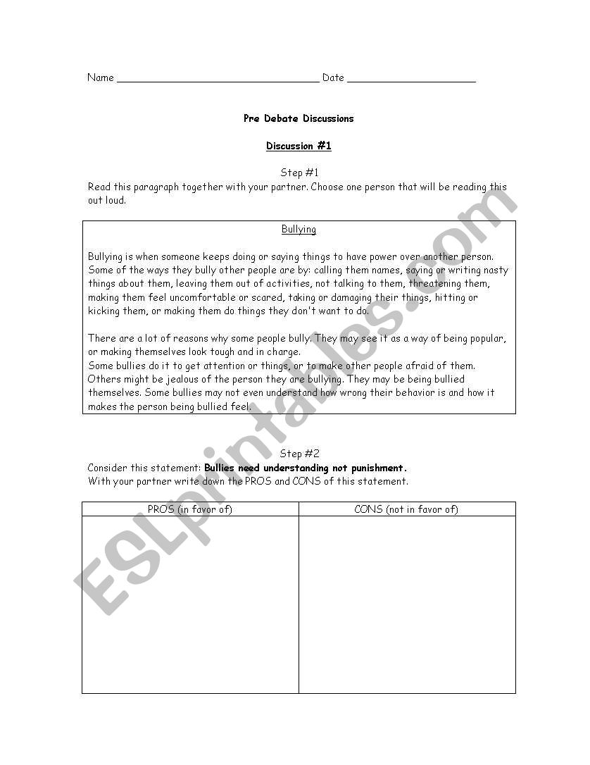 Debate Prep- For High School worksheet