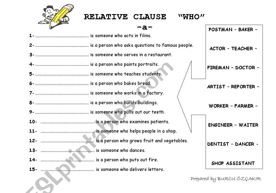 RELATIVE CLAUSES worksheet