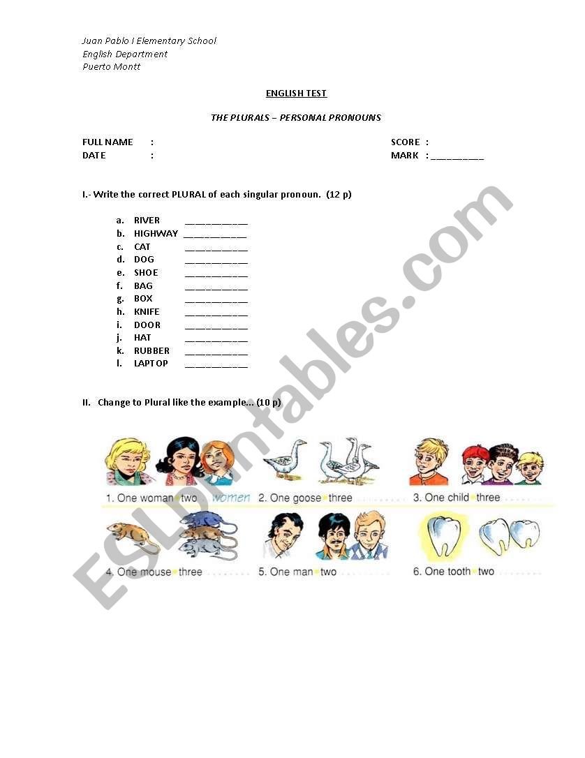 Plurals worksheet